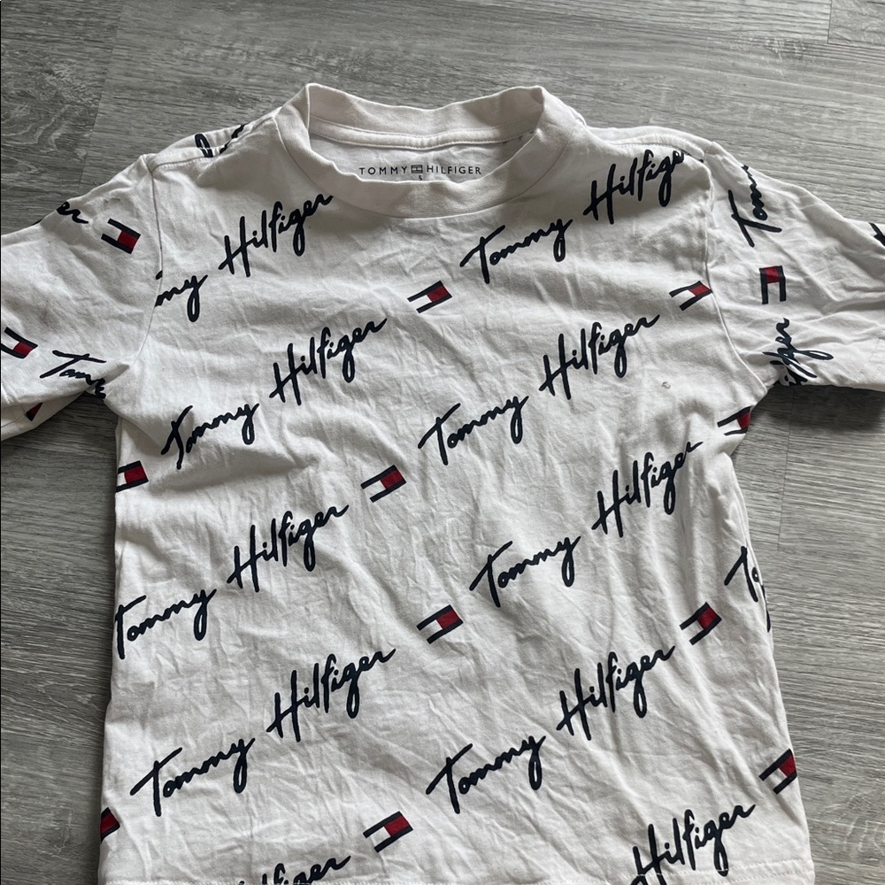 Tommy Hilfiger Logo Print Kids Tee - White and Navy